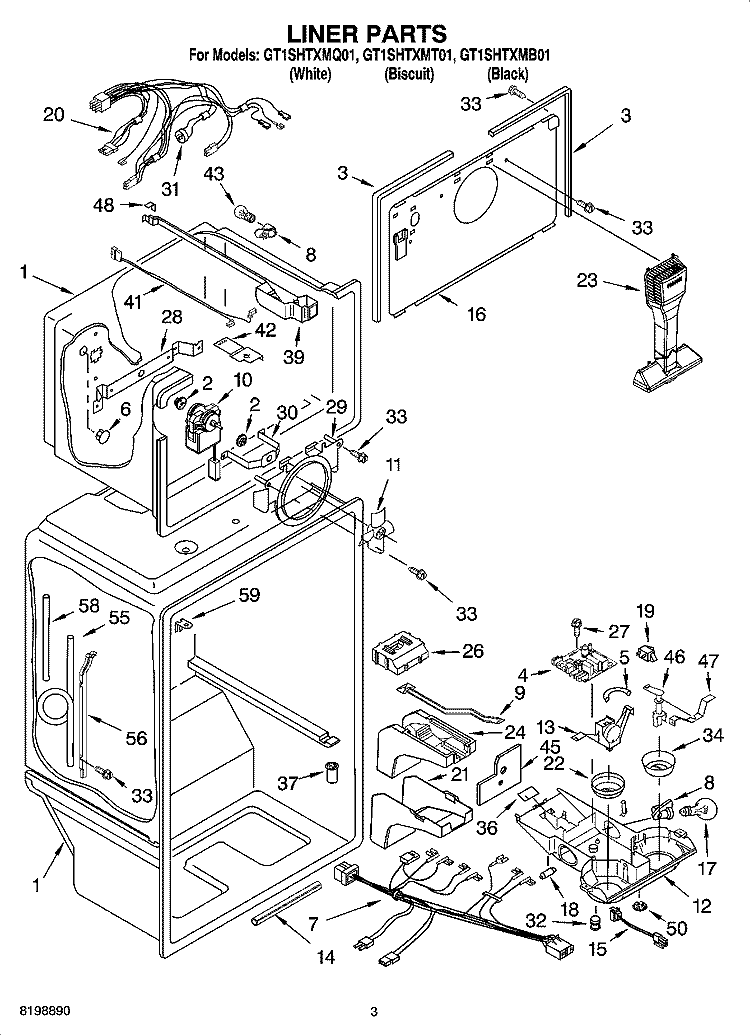 LINER PARTS Diagram and Parts List for GT1SHTXMB01  Whirlpool Refrigerator