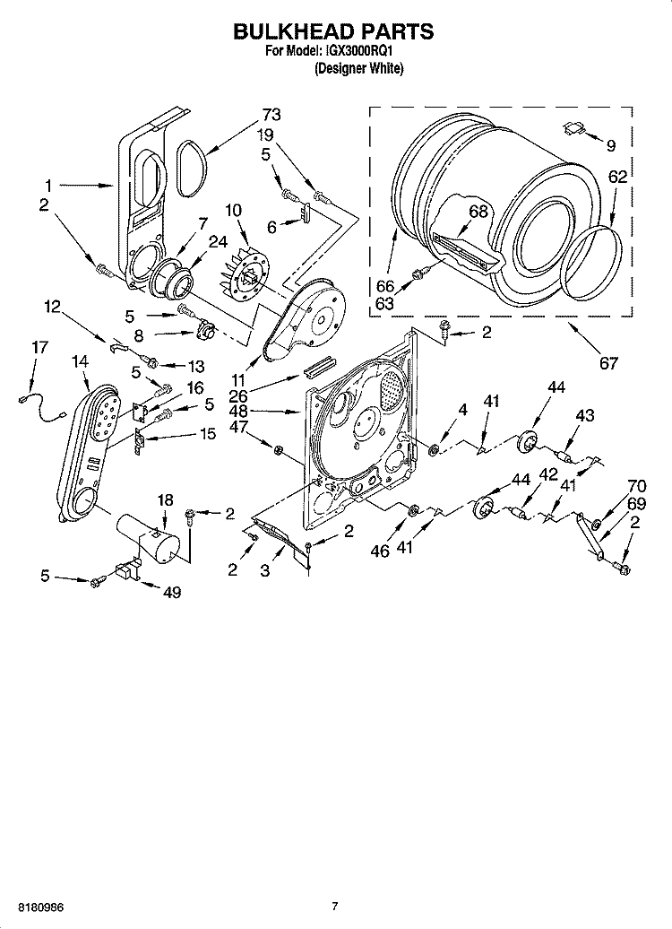BULKHEAD PARTS, OPTIONAL PARTS (NOT INCLUDED) Diagram and Parts List for  Inglis Dryer