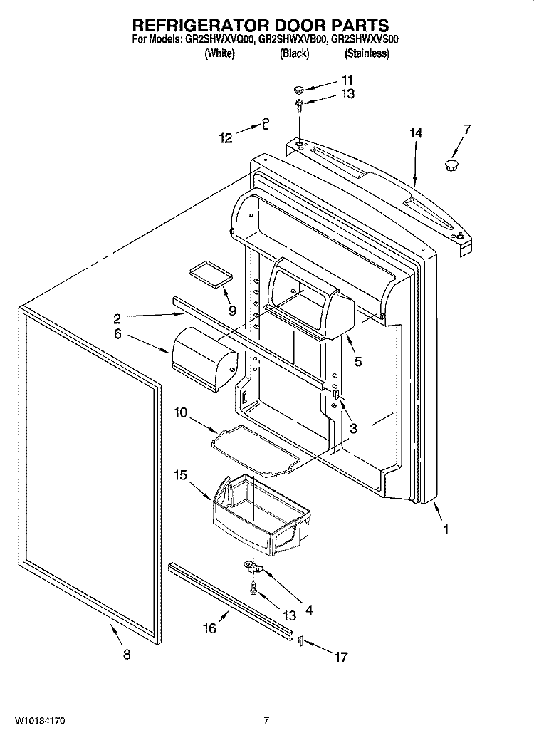 REFRIGERATOR DOOR PARTS Diagram and Parts List for GR2SHWXVB00  Whirlpool Refrigerator