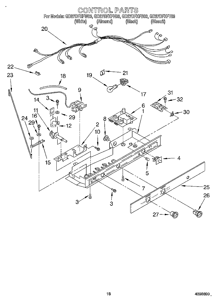 CONTROL Diagram and Parts List for GD27DFXFT03  Whirlpool Refrigerator