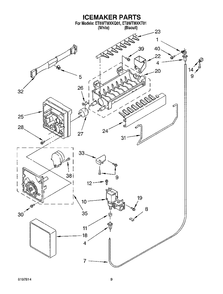 ICE MAKER Diagram and Parts List for ET8WTMXKT01  Whirlpool Refrigerator