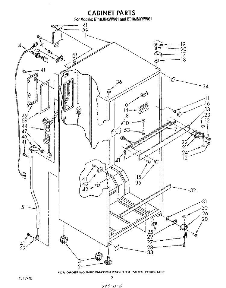 CABINET Diagram and Parts List for ET18JMYWG01  Whirlpool Refrigerator
