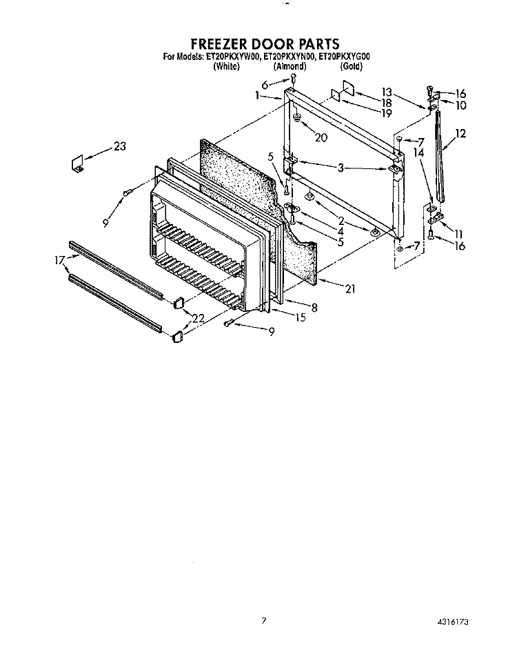 FREEZER DOOR Diagram and Parts List for ET20PKXYW00  Whirlpool Refrigerator