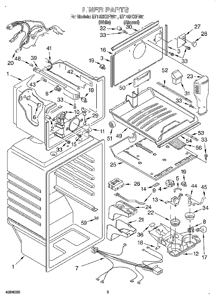 LINER Diagram and Parts List for ET19DKXFW01  Whirlpool Refrigerator