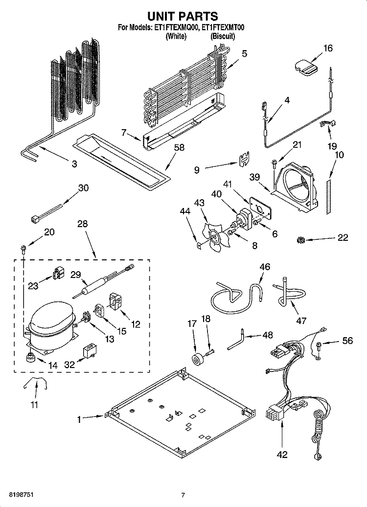 UNIT PARTS Diagram and Parts List for ET1FTEXMT00  Whirlpool Refrigerator