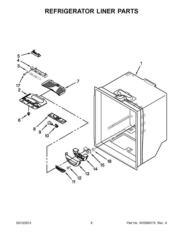 REFRIGERATOR LINER PARTS Diagram and Parts List for GX2SHBXVQ05  Whirlpool Refrigerator