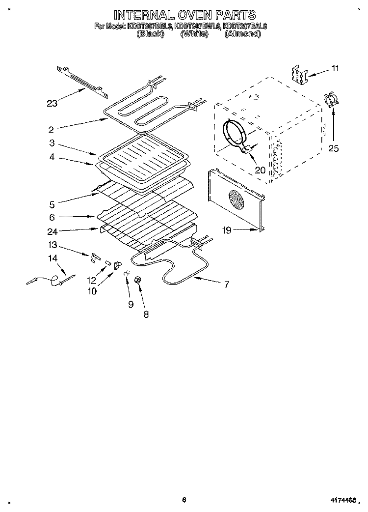 INTERNAL OVEN Diagram and Parts List for  KitchenAid Range