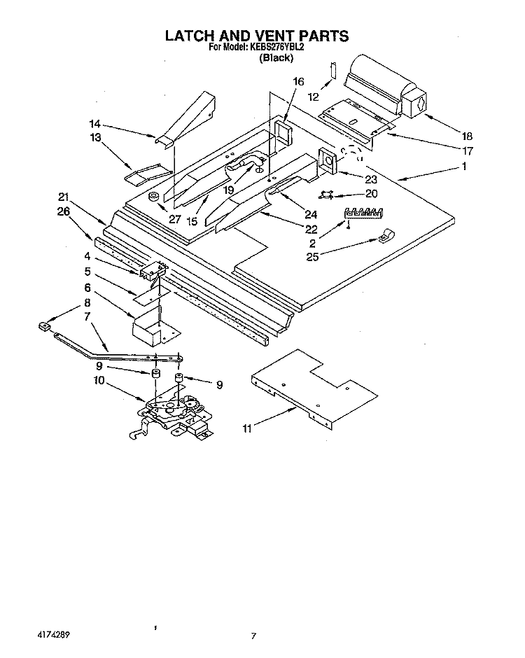 LATCH AND VENT Diagram and Parts List for KEBS276YBL2  KitchenAid Wall Oven