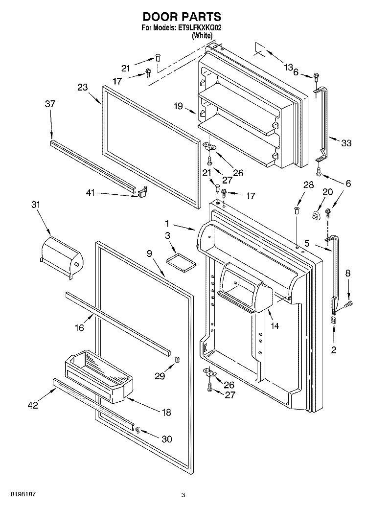 DOOR Diagram and Parts List for ET9LFKXKQ02  Whirlpool Refrigerator