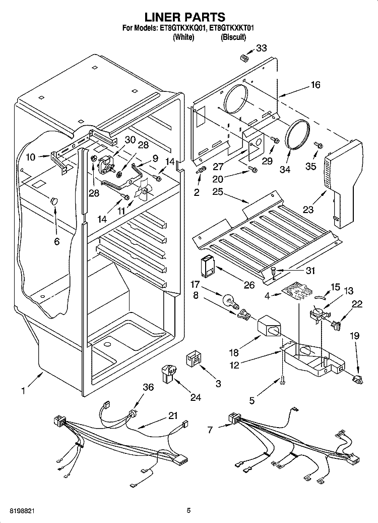 LINER PARTS Diagram and Parts List for ET8GTKXKQ01  Whirlpool Refrigerator