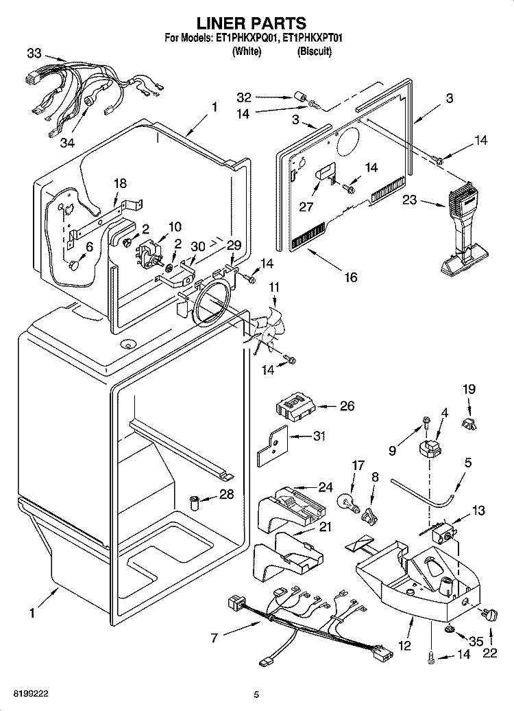 LINER PARTS Diagram and Parts List for ET1PHKXPT01  Whirlpool Refrigerator