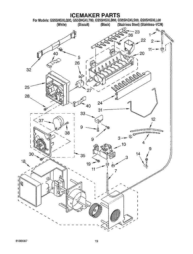 ICE MAKER, OPTIONAL Diagram and Parts List for GS5SHGXLS00  Whirlpool Refrigerator