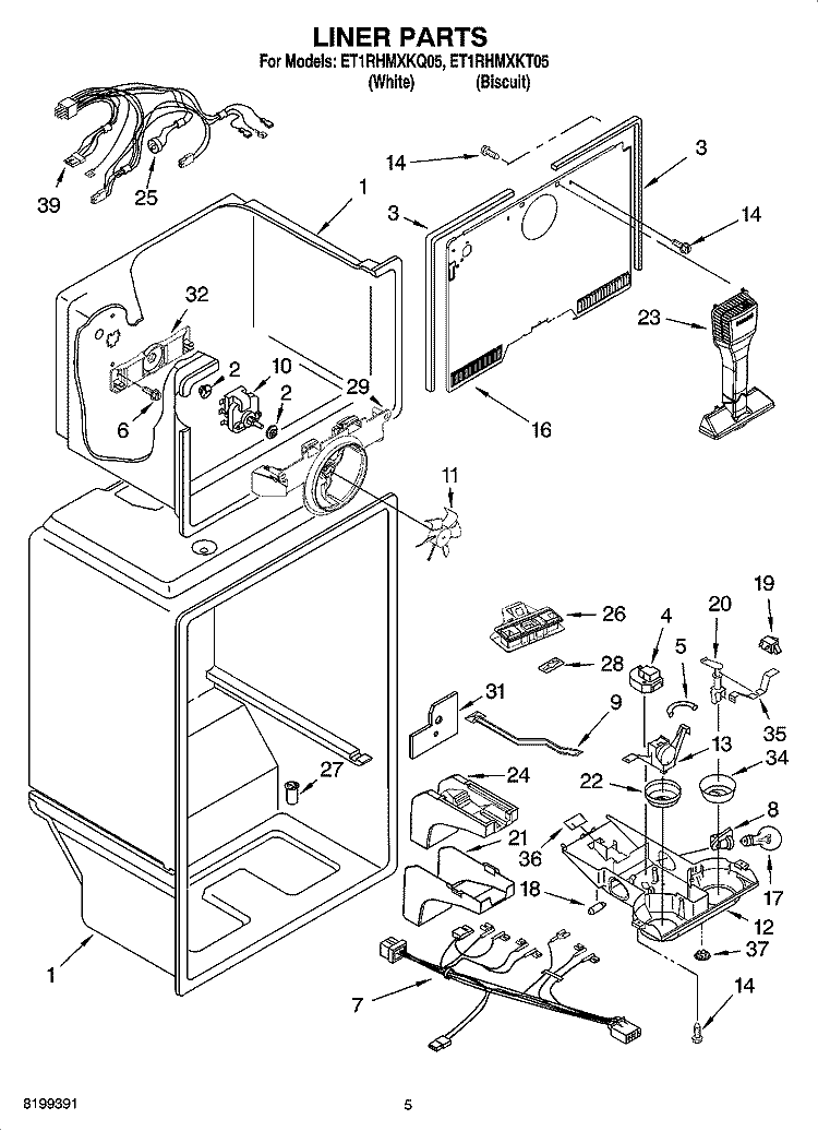 LINER PARTS Diagram and Parts List for ET1RHMXKT05  Whirlpool Refrigerator