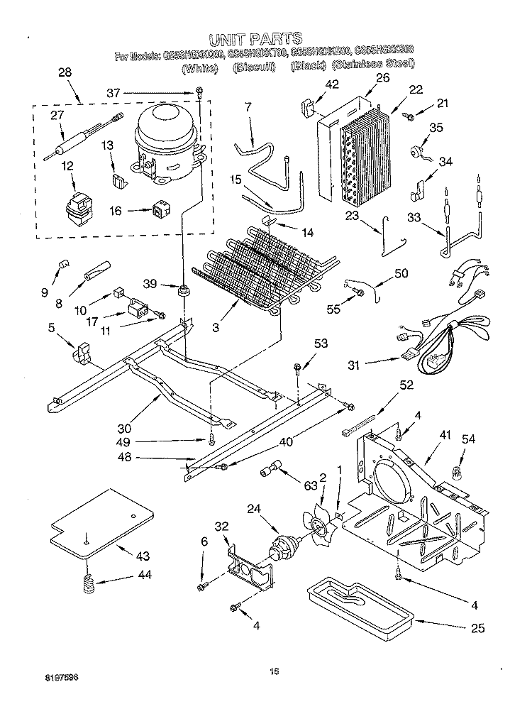 UNIT Diagram and Parts List for GS5SHGXKB00  Whirlpool Refrigerator