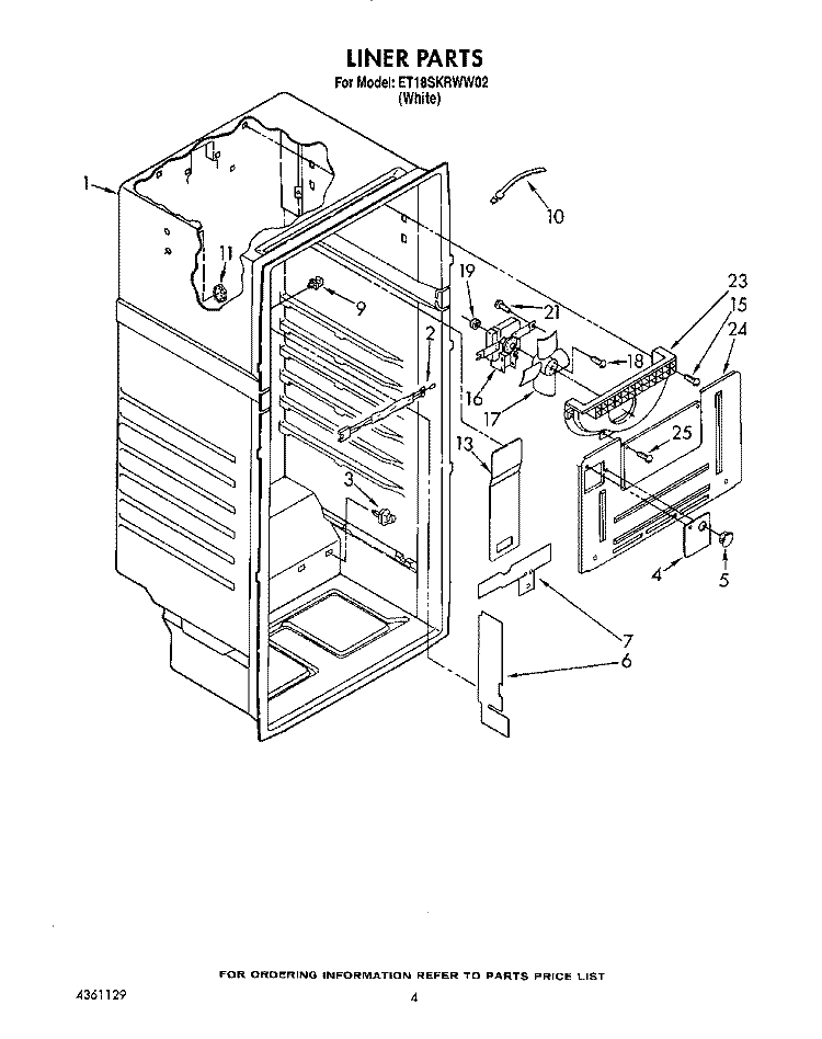 LINER Diagram and Parts List for ET18SKRWW02  Whirlpool Refrigerator