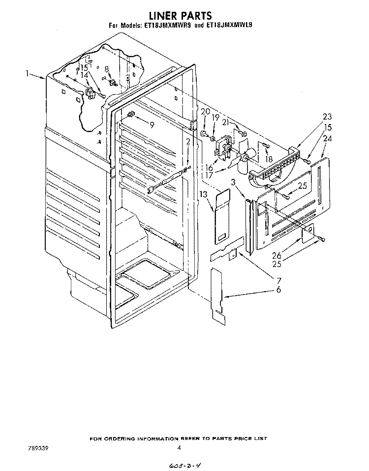 LINER Diagram and Parts List for ET18JMXMWR9  Whirlpool Refrigerator