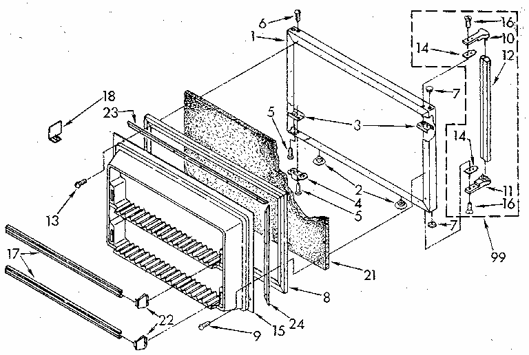 Freezer Door Diagram and Parts List for 1069608610 SKR501W0 Kenmore Refrigerator