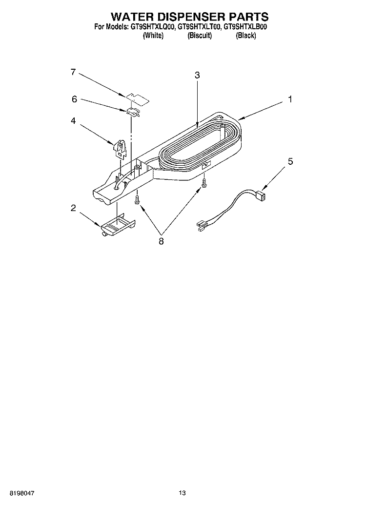 WATER DISPENSER Diagram and Parts List for GT9SHTXLT00  Whirlpool Refrigerator