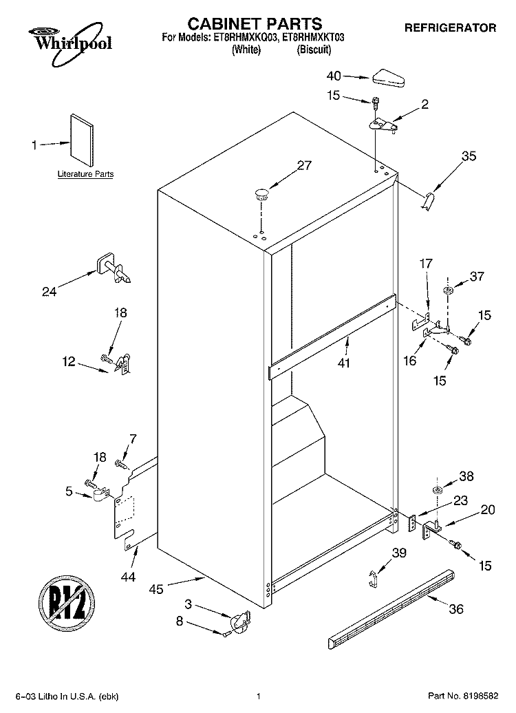 CABINET PARTS Diagram and Parts List for ET8RHMXKQ03  Whirlpool Refrigerator
