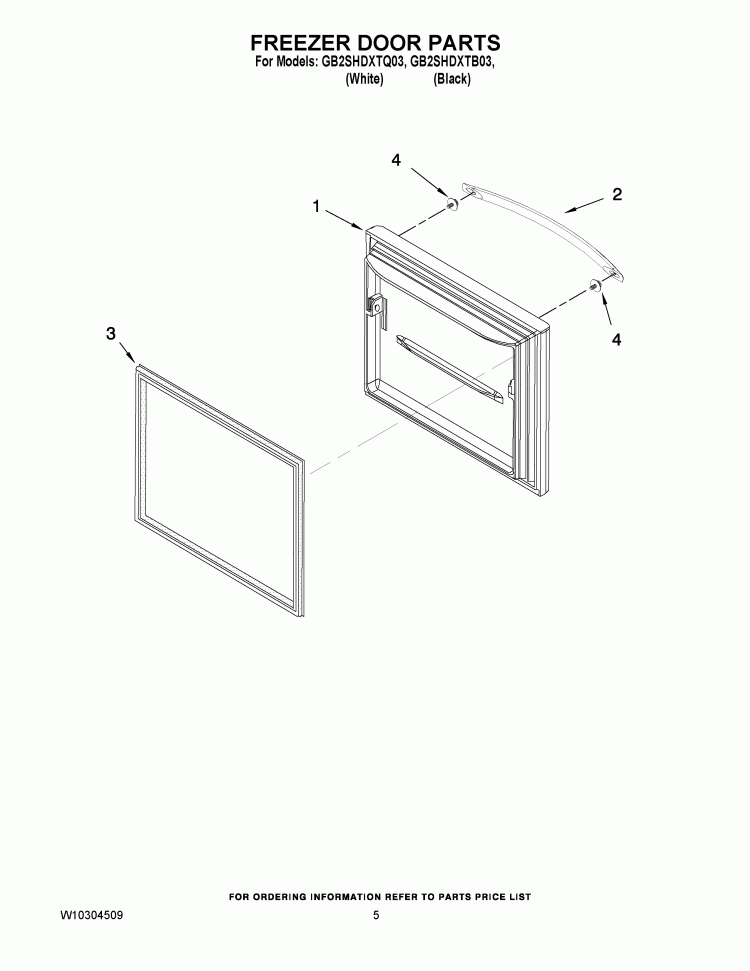 FREEZER DOOR PARTS Diagram and Parts List for GB2SHDXTB03  Whirlpool Refrigerator