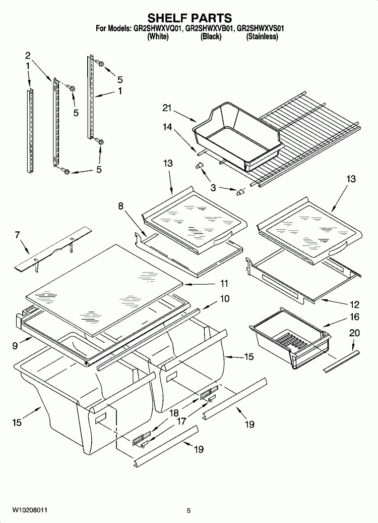 SHELF PARTS Diagram and Parts List for GR2SHWXVB01  Whirlpool Refrigerator
