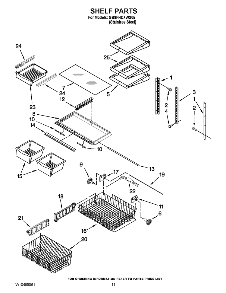 SHELF PARTS Diagram and Parts List for GB9FHDXWS05  Whirlpool Refrigerator