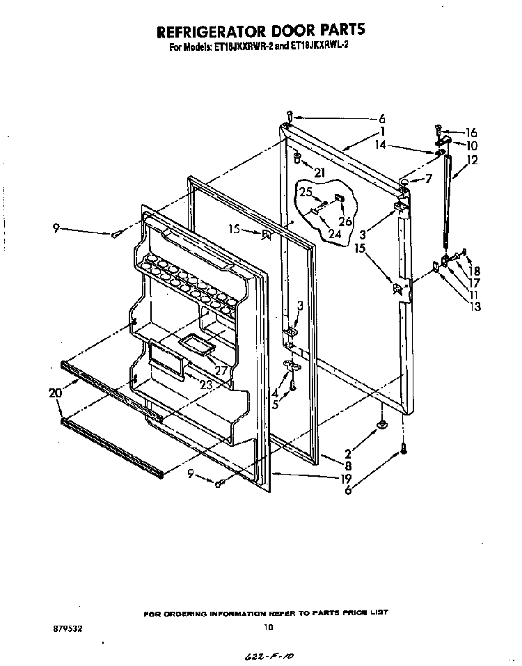 Refrigerator Door Diagram and Parts List for ET18JKXRW2  Whirlpool Refrigerator
