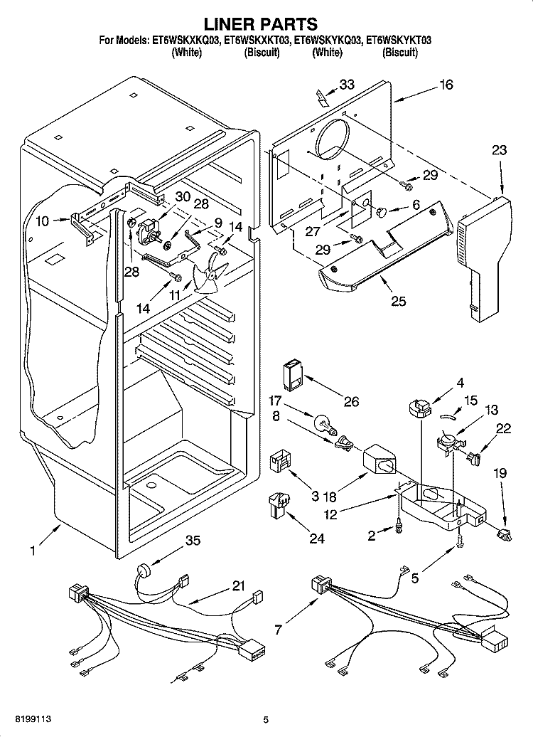 LINER PARTS Diagram and Parts List for ET6WSKYKQ03  Whirlpool Refrigerator