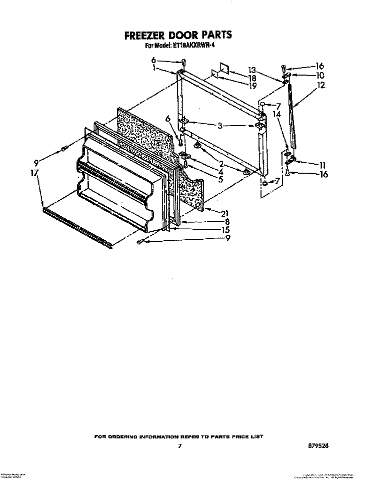 FREEZER DOOR Diagram and Parts List for ET18AKXRWR4  Whirlpool Refrigerator