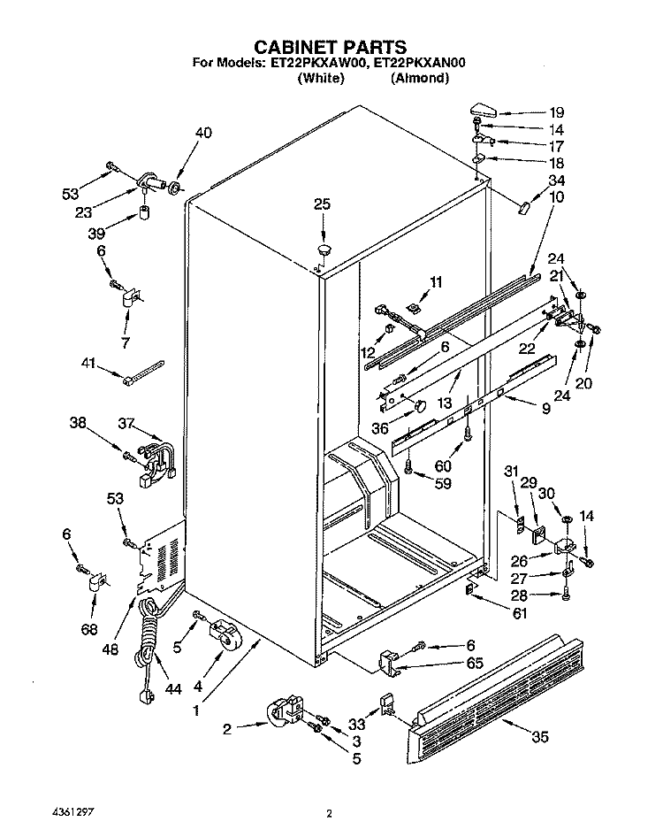 CABINET Diagram and Parts List for ET22PKXAW00  Whirlpool Refrigerator