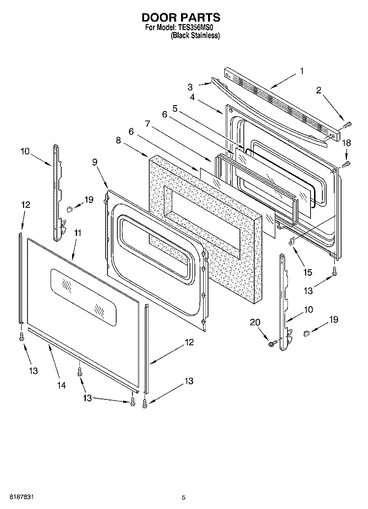 DOOR PARTS Diagram and Parts List for TES356MS0  Estate Range