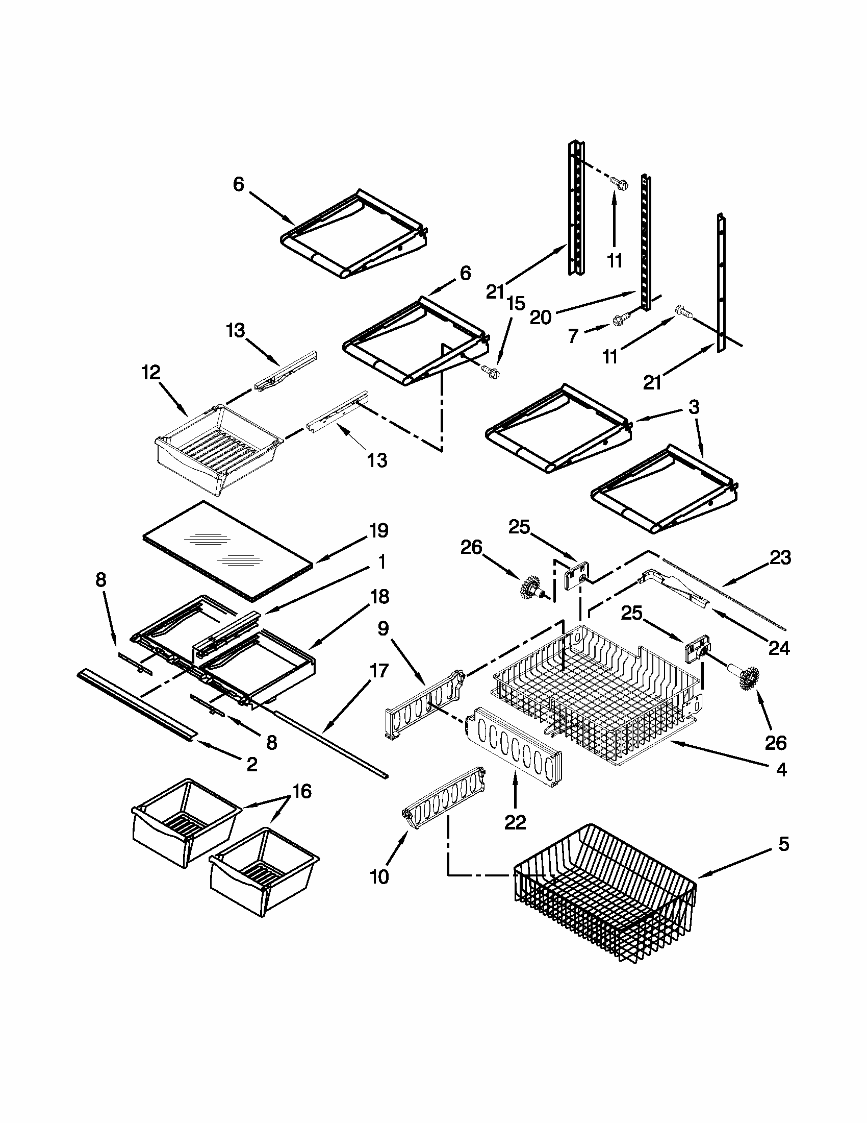 Shelf Parts Diagram and Parts List for GB2FHDXWB07  Whirlpool Refrigerator