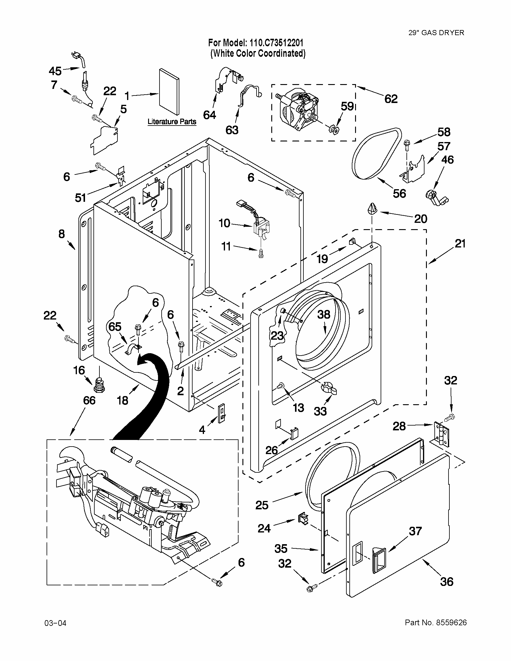 Cabinet Parts Diagram and Parts List for 110C73512201  Kenmore Dryer