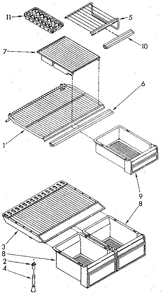Shelf Diagram and Parts List for ET18NKXSN04  Whirlpool Refrigerator