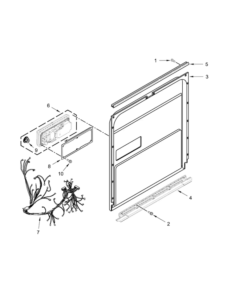 Inner Door Parts Diagram and Parts List for  KitchenAid Dishwasher