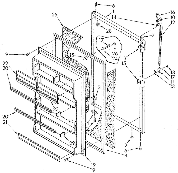 Refrigerator Door Diagram and Parts List for ET20NKXSM11  Whirlpool Refrigerator