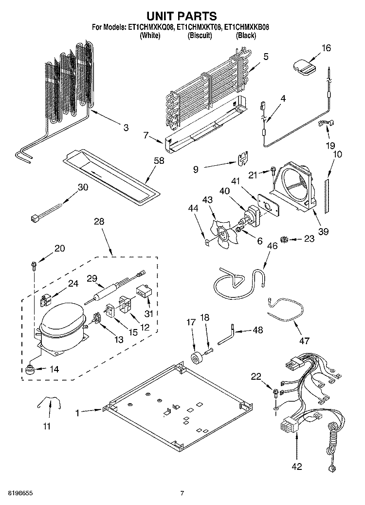 UNIT PARTS Diagram and Parts List for ET1CHMXKB08  Whirlpool Refrigerator