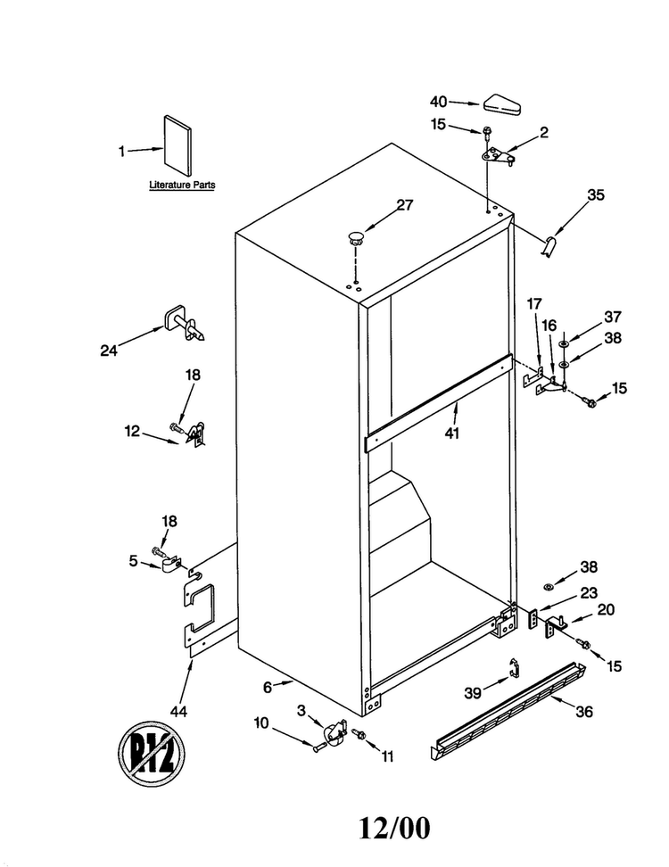 Cabinet Diagram and Parts List for ET21MMXJW01  Whirlpool Refrigerator