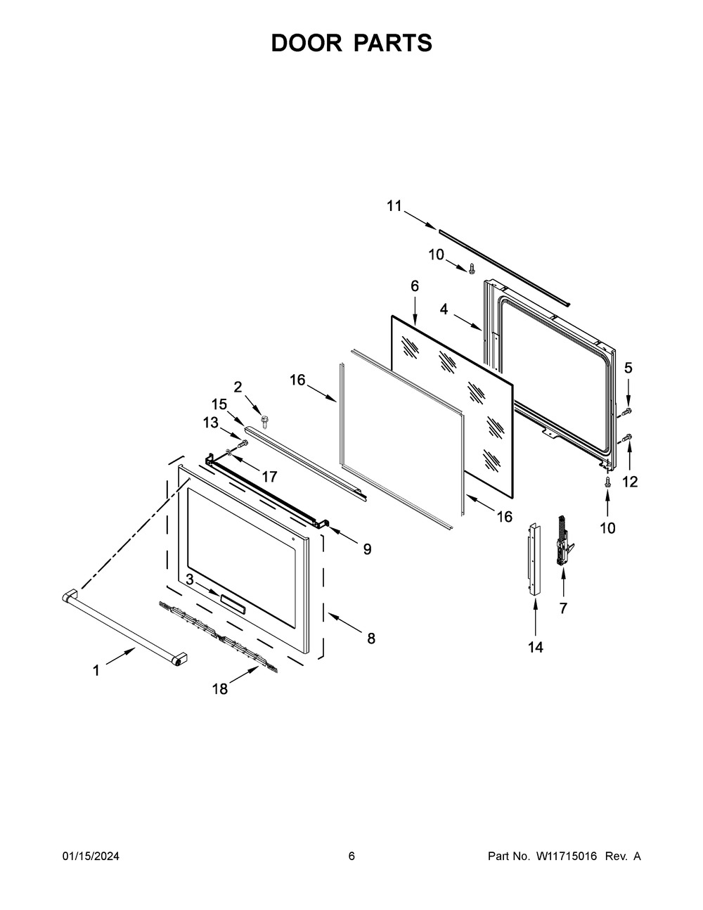 Door Parts Diagram and Parts List for  KitchenAid Range
