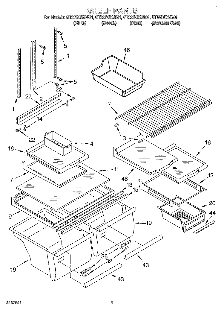 SHELF Diagram and Parts List for GT22DCXJB01  Whirlpool Refrigerator