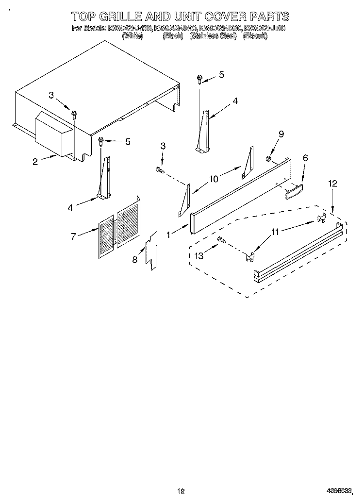 TOP GRILLE AND UNIT COVER Diagram and Parts List for  KitchenAid Refrigerator