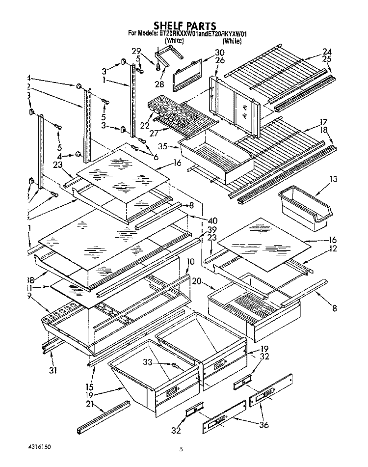 SHELF, LIT/OPTIONAL Diagram and Parts List for ET20RKYXW01  Whirlpool Refrigerator