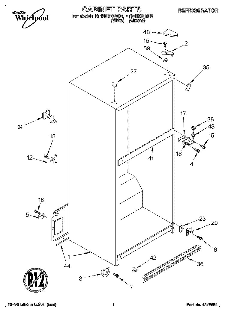 CABINET Diagram and Parts List for ET18NMXDW04  Whirlpool Refrigerator