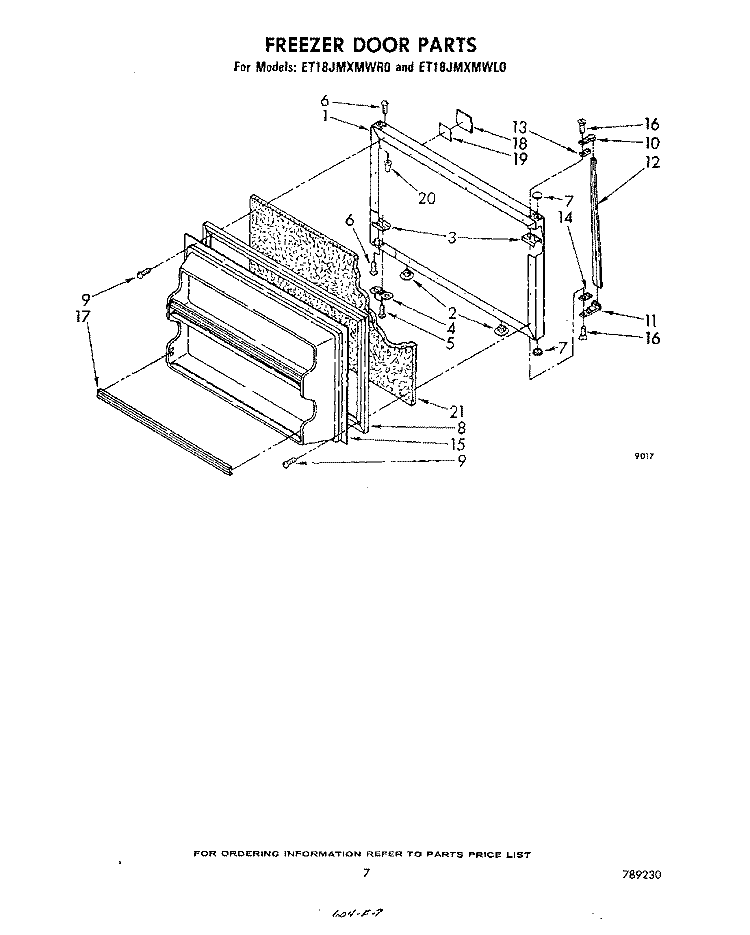 FREEZER DOOR Diagram and Parts List for ET18JMXMWR0  Whirlpool Refrigerator