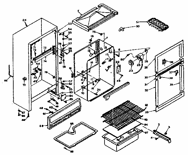 Cabinet Parts Diagram and Parts List for 106W14BA1  Kenmore Refrigerator