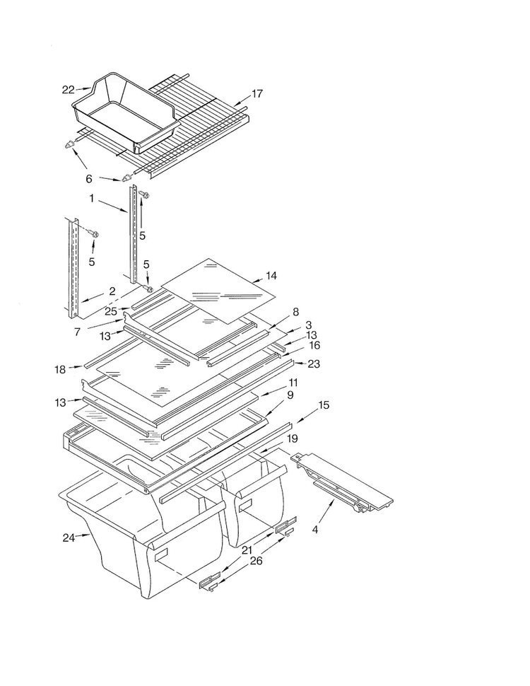Shelf Diagram and Parts List for ET8GHMXLQ02  Whirlpool Refrigerator