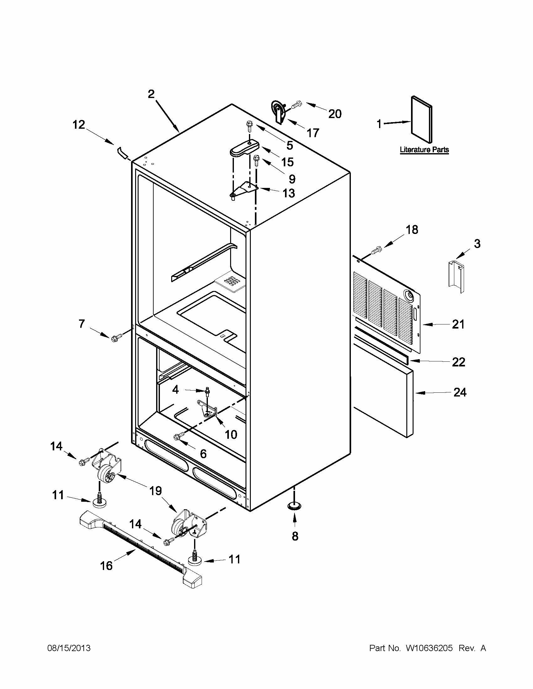 Cabinet Parts Diagram and Parts List for GB9FHDXWS09  Whirlpool Refrigerator