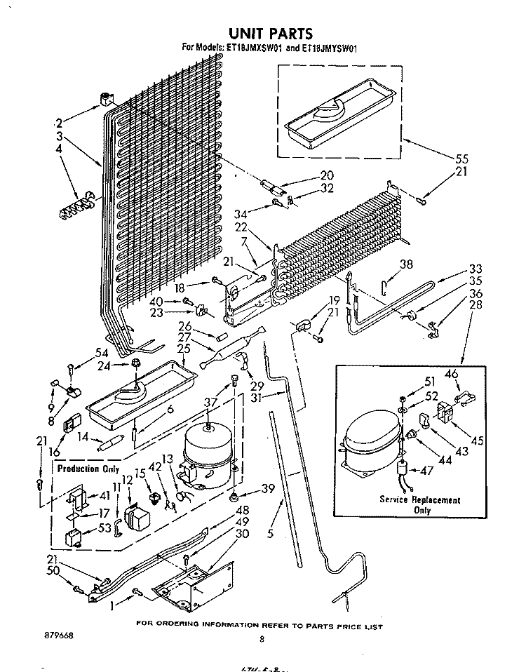 UNIT Diagram and Parts List for ET18JMYSF01  Whirlpool Refrigerator