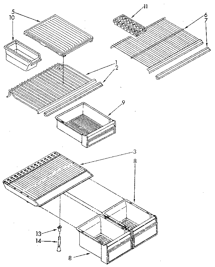 Shelf Diagram and Parts List for 1068694610 SKR401W0 Kenmore Refrigerator