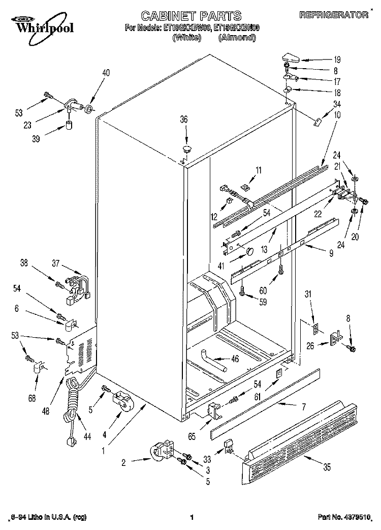 CABINET Diagram and Parts List for ET18GKXBW00  Whirlpool Refrigerator